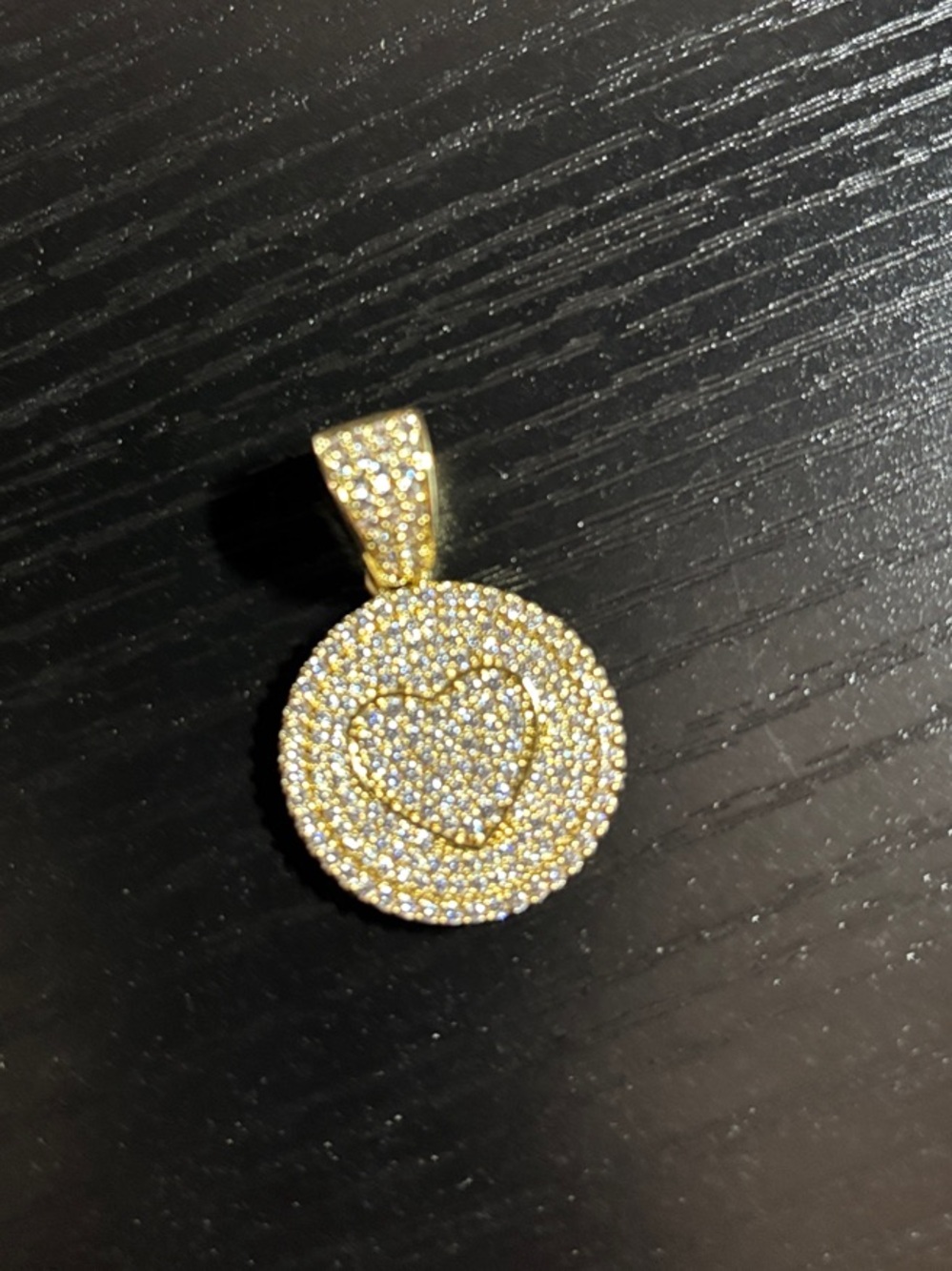 Gold Heart Pave Circle Pendant Necklace Charm